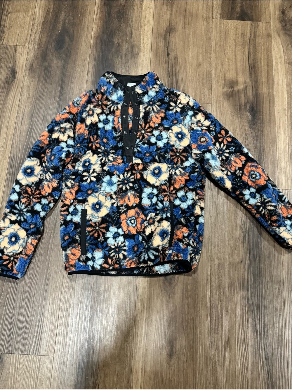 Hurley Floral Sherpa Pullover - Blue, Orange & Cream